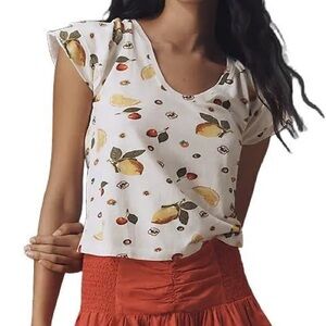 Maeve Scoop-neck Flounce-sleeve Tee - Yellow Small
